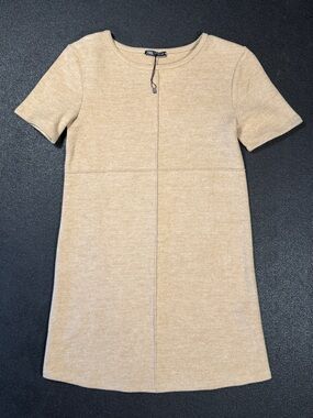 Zara SS Knit Dress Small Camel Minimalist Downtown Preppy Chic Academia Office